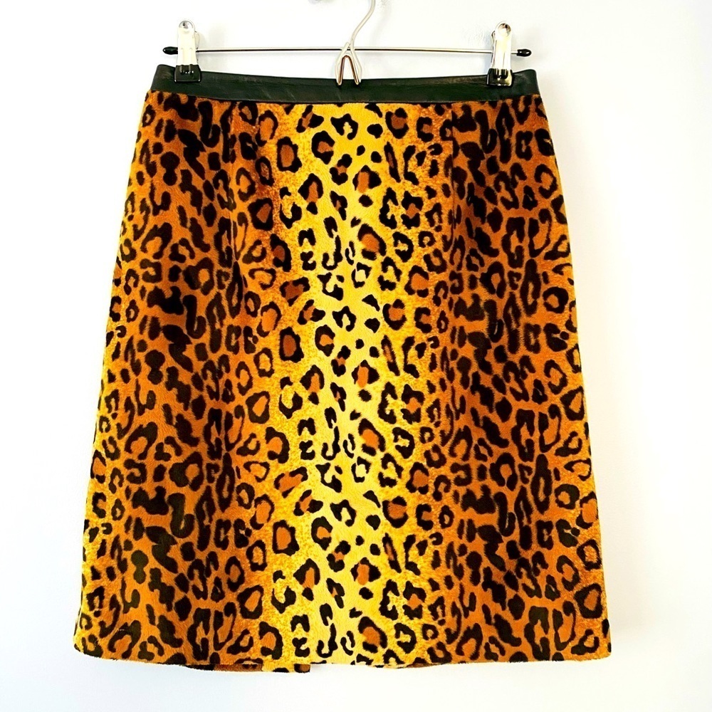 Anthropologie Shoshanna Print Size 4 Leopard Skirt Leather Trim Mob Wife Style